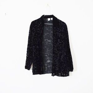 ARMANI Black Velvet Floral Damask Burn Out Silk Cardigan | Size S